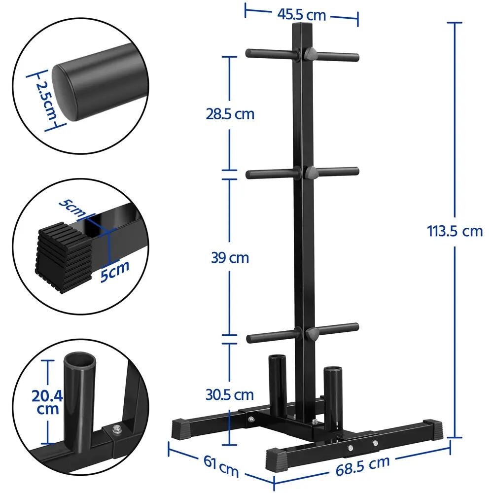 Rangement pour disques musculation avec 2 supports barres capacité 400 kg noir 4/11