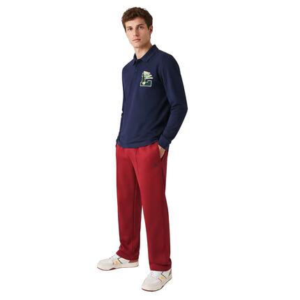 Polo Homme Manches Longues en Coton Piqué - Bleu Marine