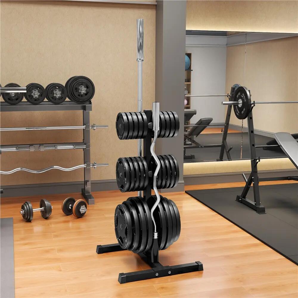 Rangement pour disques musculation avec 2 supports barres capacité 400 kg noir 2/11