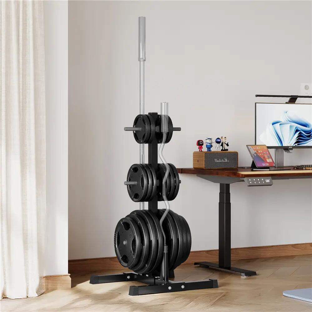 Rangement pour disques musculation avec 2 supports barres capacité 400 kg noir 10/11