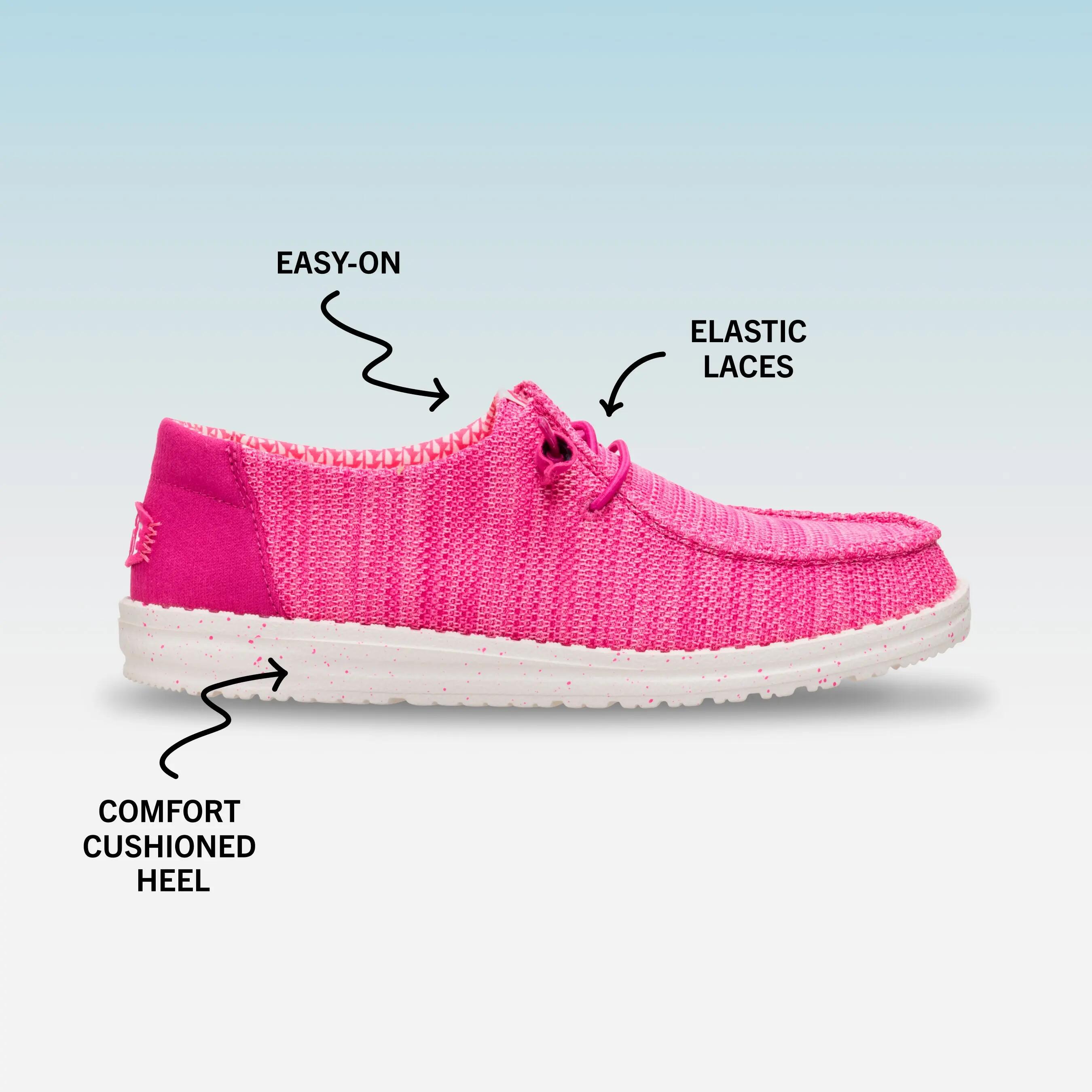 HEYDUDE Wendy Stretch Sox Polyester Women's Fuchsia Pink Moccasins Shoes 3/5