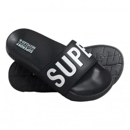 superdry Code Core Pool Sliders - Claquettes noires et blanches, logo embossé –