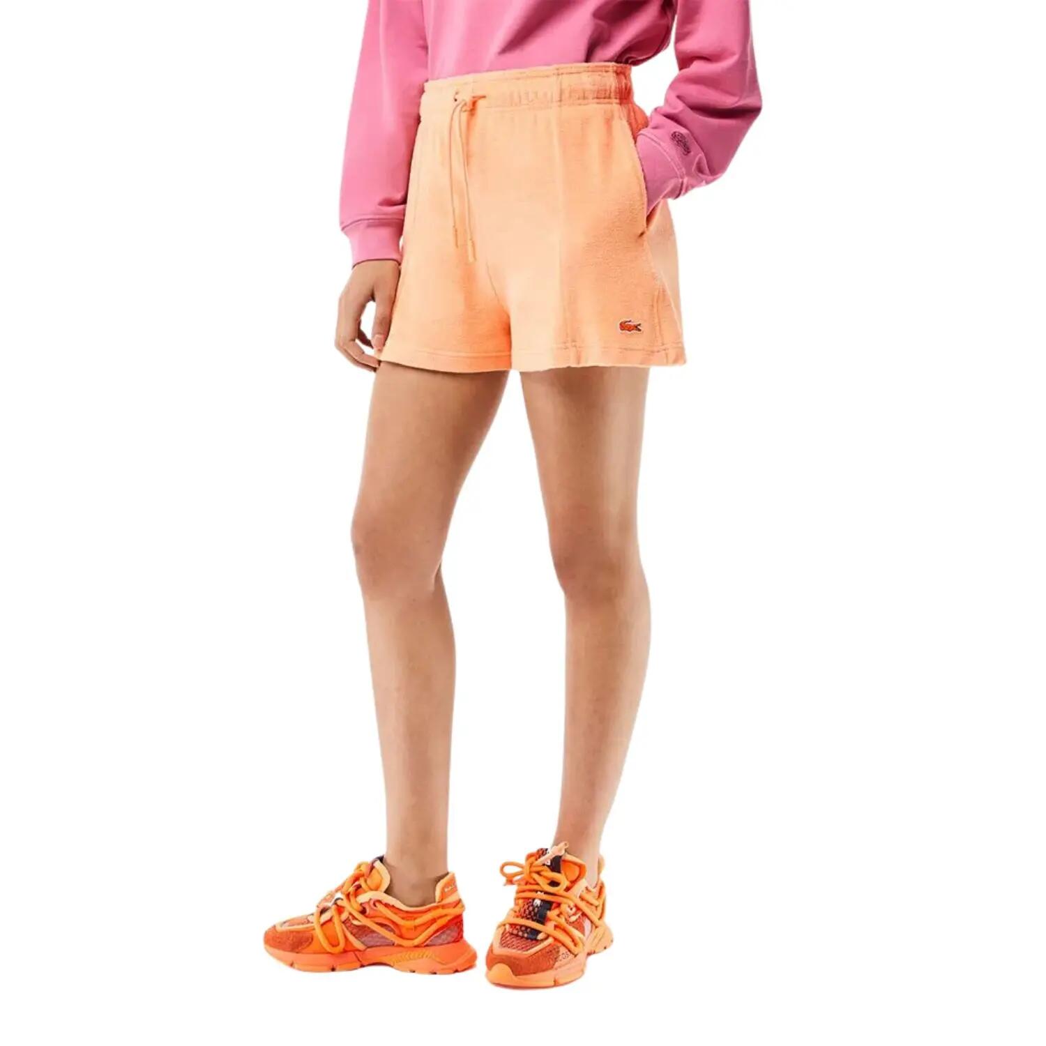 Pantaloni scurți sport Lacoste din frotir pentru femei, portocalii