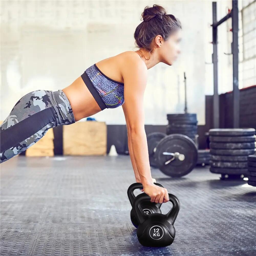 Kettlebell in cemento da 12 kg per fitness e allenamento di forza, nero 4/12