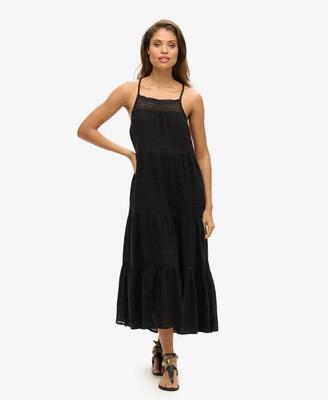 Superdry vintage lace cami maxi-jurk katoen citroengeel