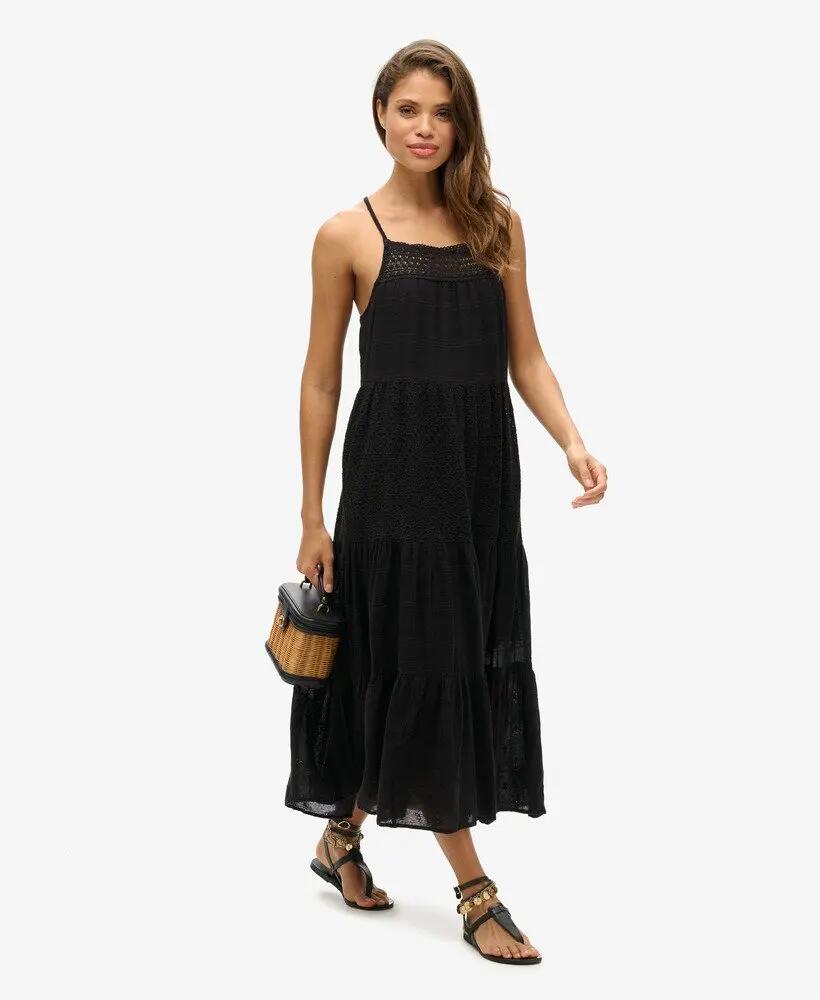 superdry Vestido maxi Vintage Lace Cami em algodão preto 4/4