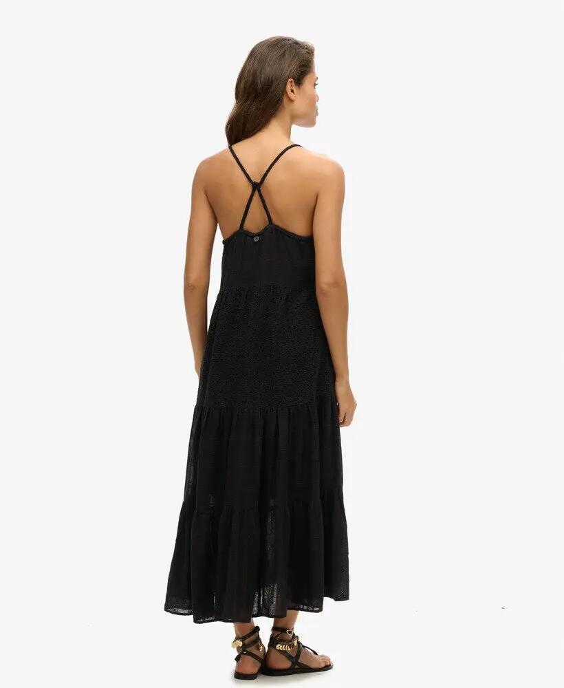 superdry Vestido maxi Vintage Lace Cami em algodão preto 3/4