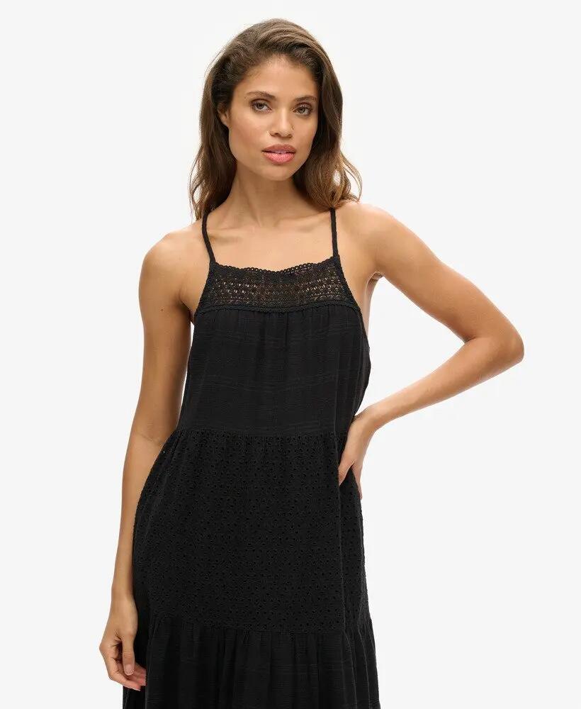 superdry Vestido maxi Vintage Lace Cami em algodão preto 2/4