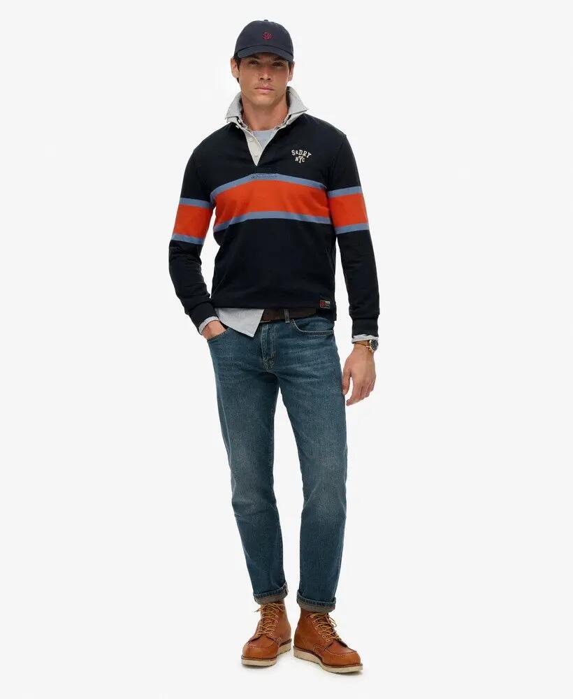 superdry Rugby Vintage a Righe – 100% Cotone Biologico – NAVY CHEST BAND STRIPE 3/7