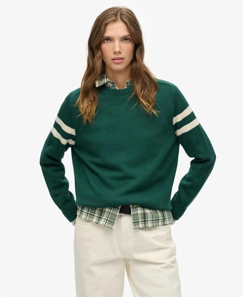 superdry Pull Tricot Rayé Relaxed – 100% coton, Darkest Pine Green 2/6