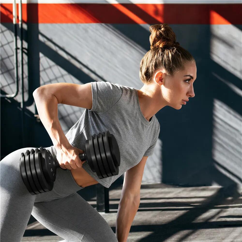 Haltère réglable à charge variable pour entraînement fitness 12 kg noir 4/4