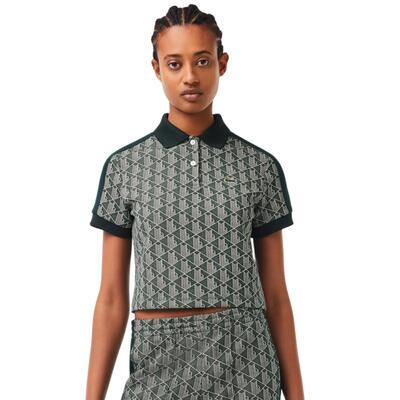 Polo da donna Lacoste Monogramma Collo a Contrasto Classico Crop Top Verde