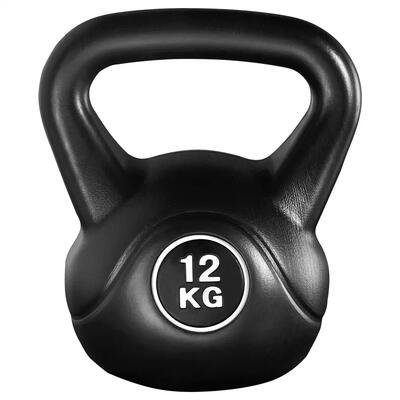 Kettlebell in cemento da 12 kg per fitness e allenamento di forza nero
