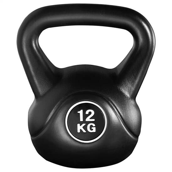 Kettlebell in cemento da 12 kg per fitness e allenamento di forza nero