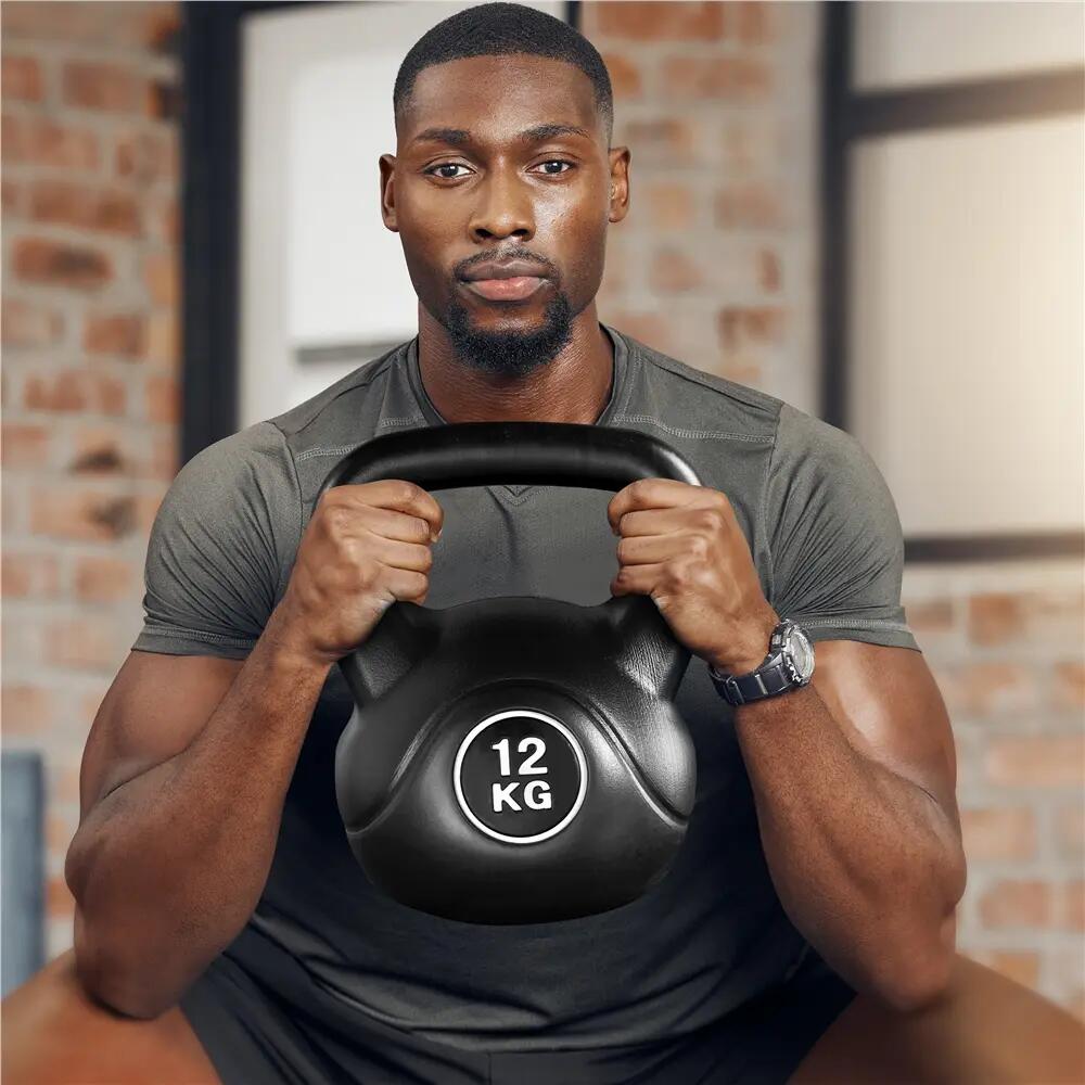Kettlebell in cemento da 12 kg per fitness e allenamento di forza, nero 7/12