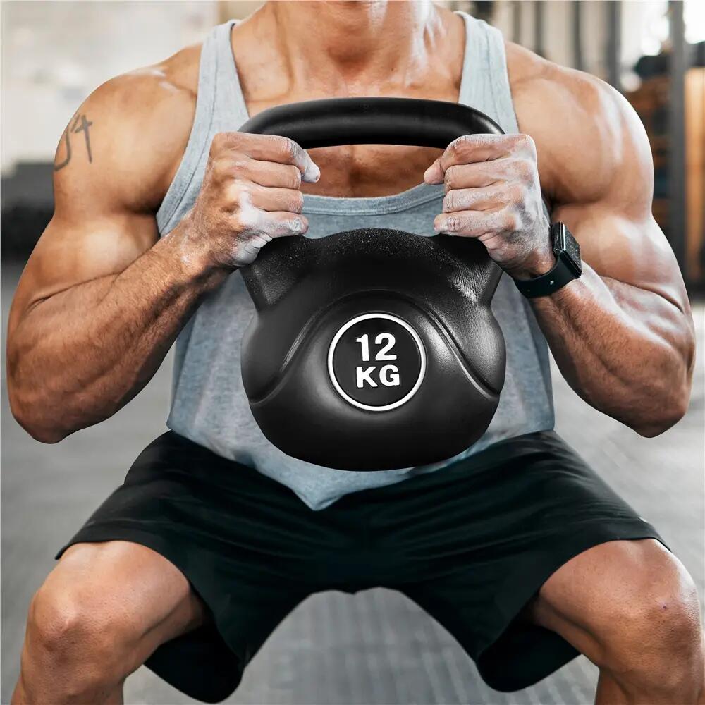 Kettlebell in cemento da 12 kg per fitness e allenamento di forza, nero 6/12