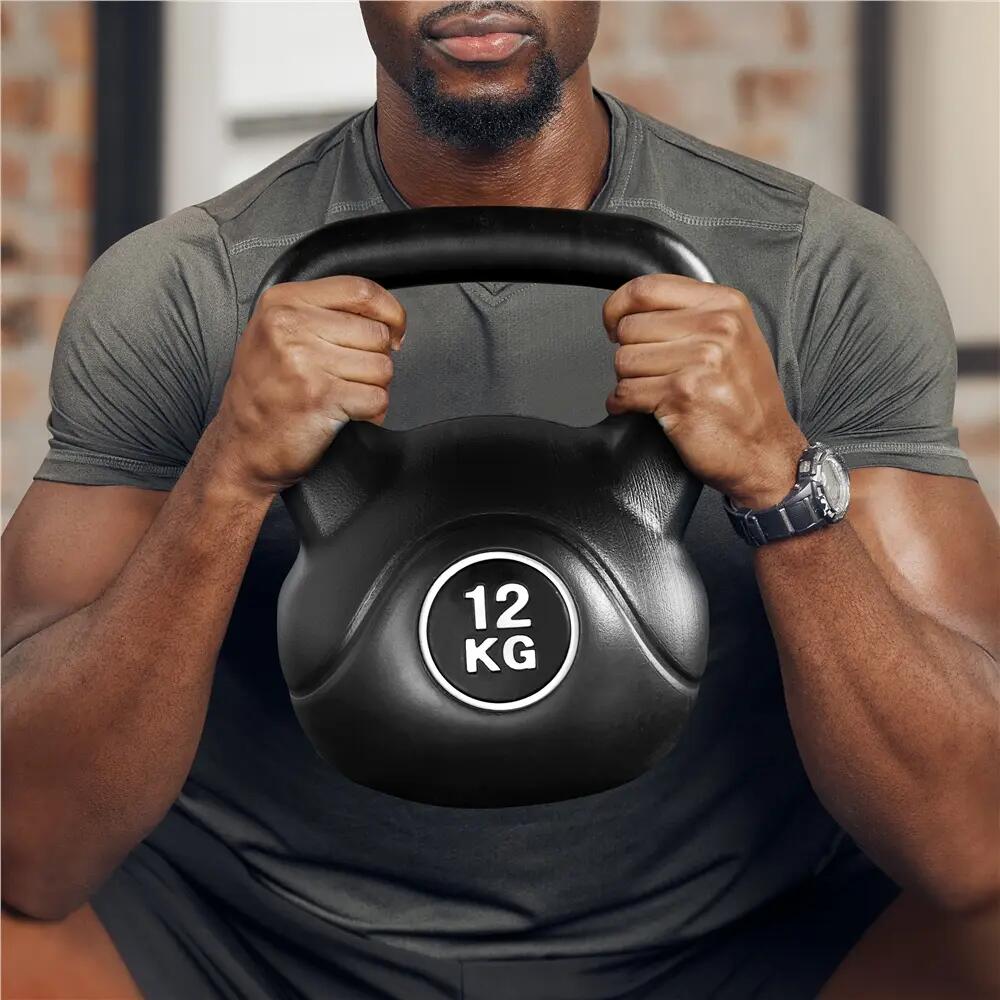 Kettlebell in cemento da 12 kg per fitness e allenamento di forza, nero 5/12