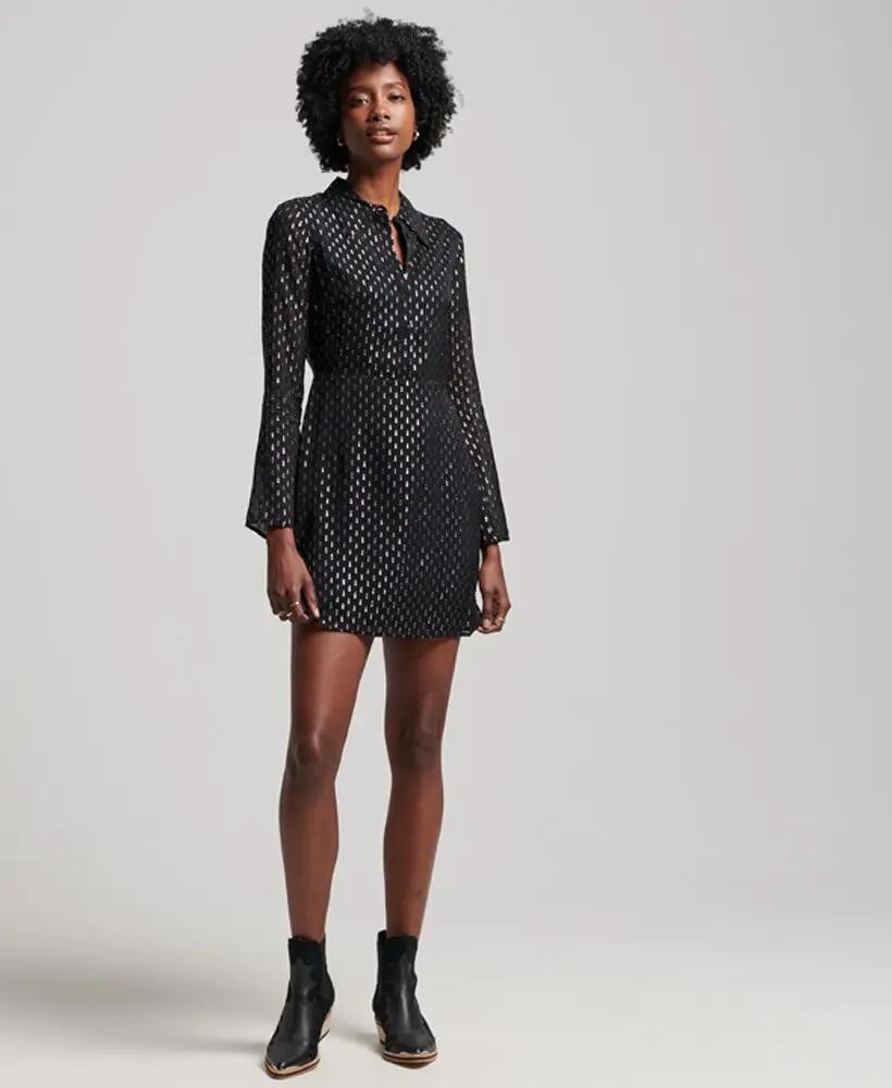 superdry Vestido-camisa mini estampado – Preto, corte slim 6/6