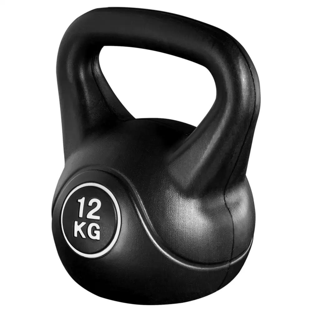 Kettlebell in cemento da 12 kg per fitness e allenamento di forza, nero 12/12