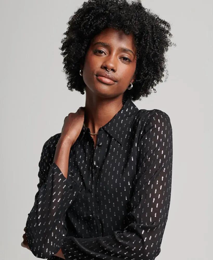 superdry Vestido-camisa mini estampado – Preto, corte slim 3/6