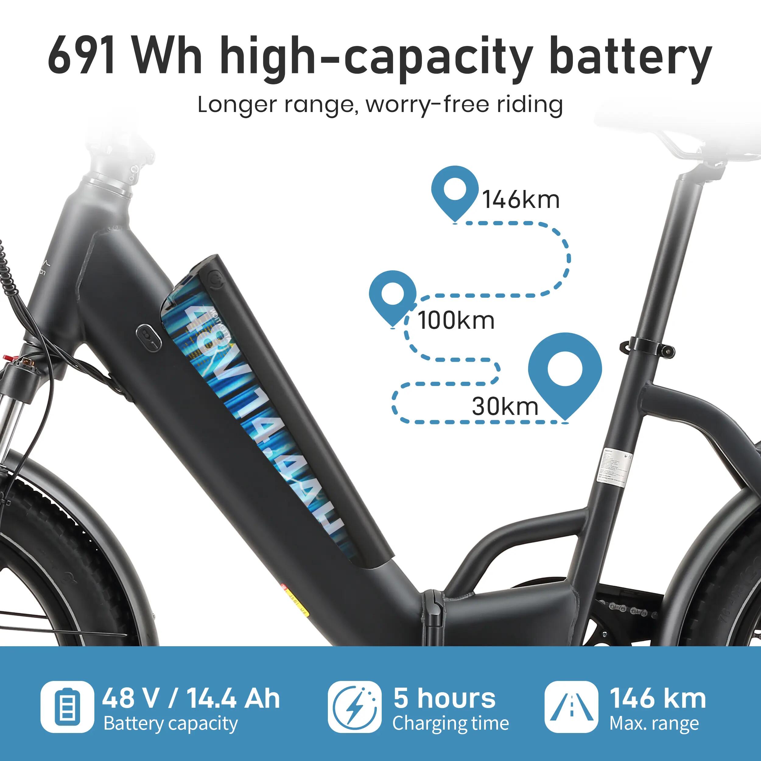 Maxtron Ilex összecsukható elektromos kerékpár, 250W 48V 14.4Ah 3/6