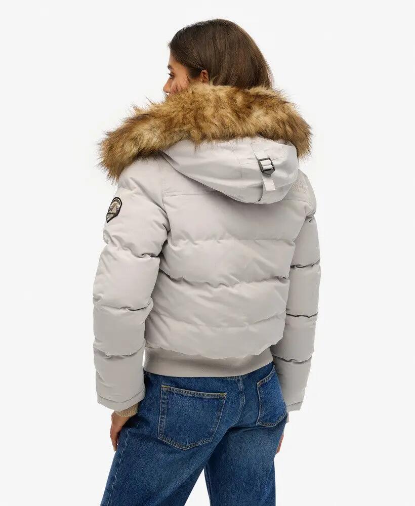 superdry Everest Bomber con Cappuccio, slim, pelo sintetico – MOONLIGHT GREY 6/7