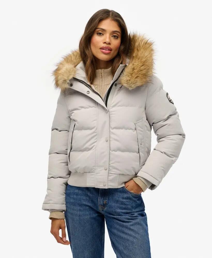 superdry Everest Bomber con Cappuccio, slim, pelo sintetico – MOONLIGHT GREY 5/7