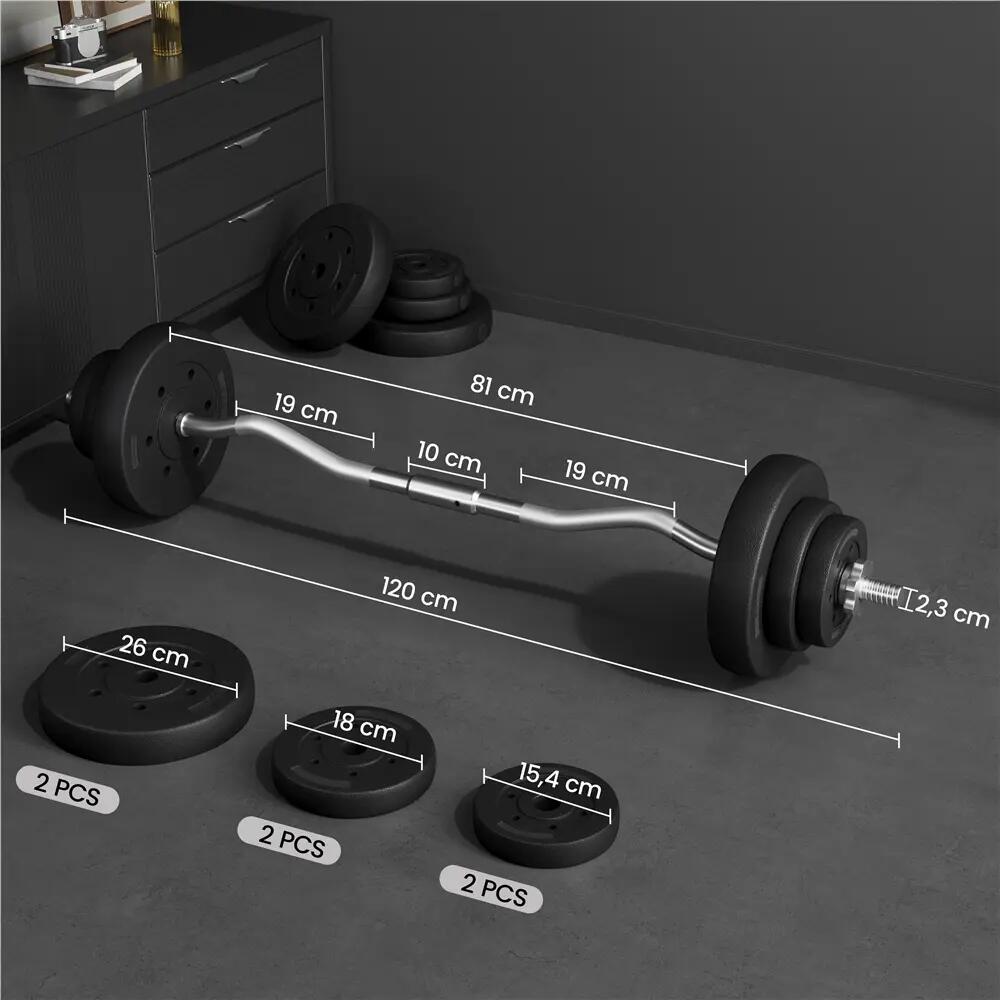 Barre d'haltère avec disques en fonte barre ensemble d'haltères 20 kg noir 2/6