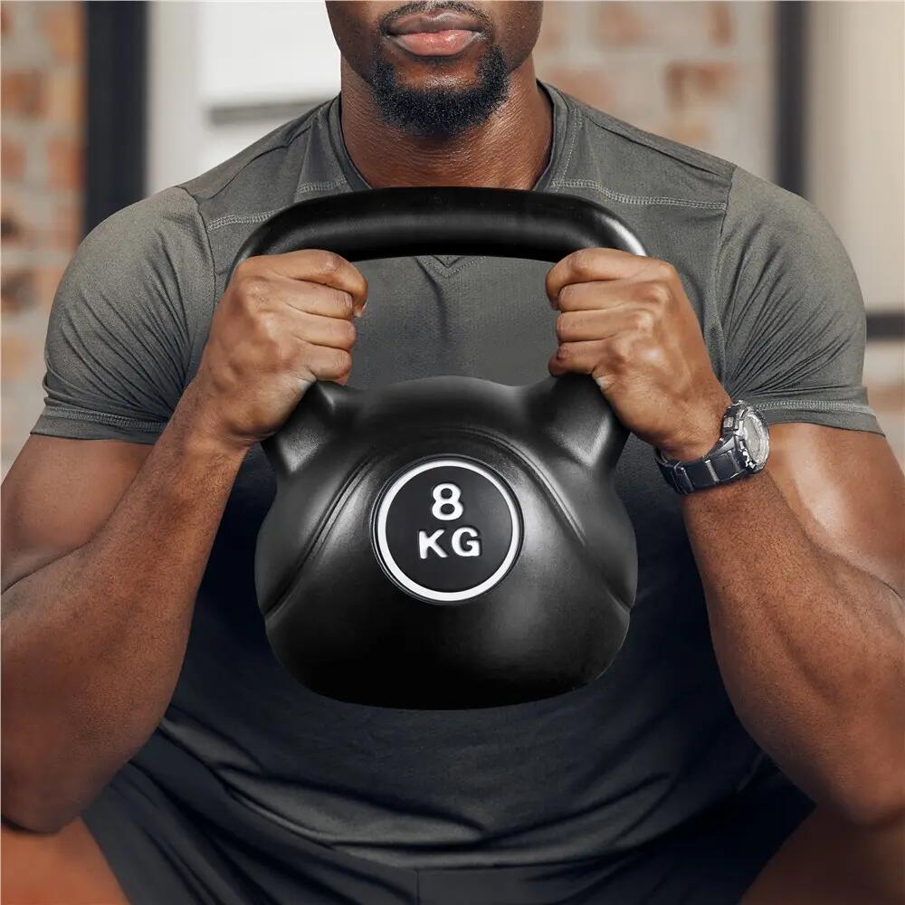 Pesa rusa kettlebell 8 kg de HDPE para gimnasio en casa, negro 5/12