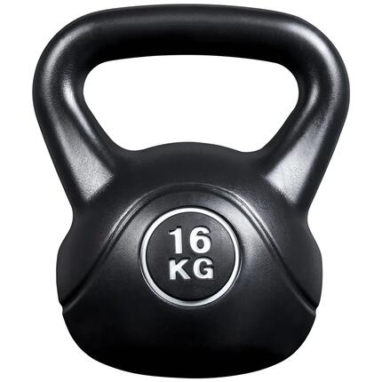 Kettlebell de 16 kg coque solide pour fitness musculation gym domicle noir