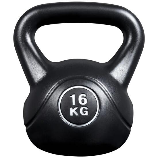 Kettlebell de 16 kg coque solide pour fitness musculation gym domicle noir
