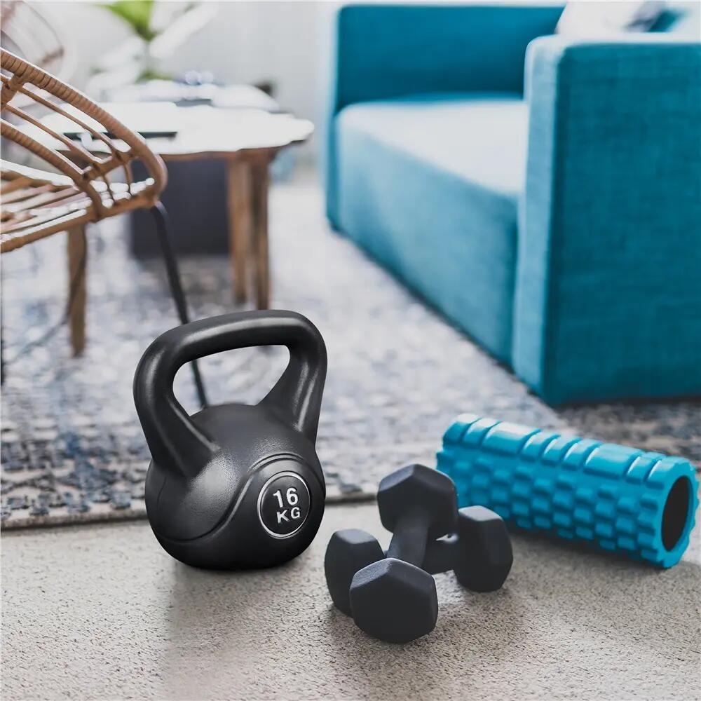 Kettlebell da 16 kg con struttura solida per fitness a casa e in palestra, nero 5/12