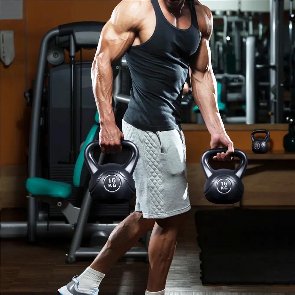 Kettlebell da 16 kg con struttura solida per fitness a casa e in palestra, nero 3/12