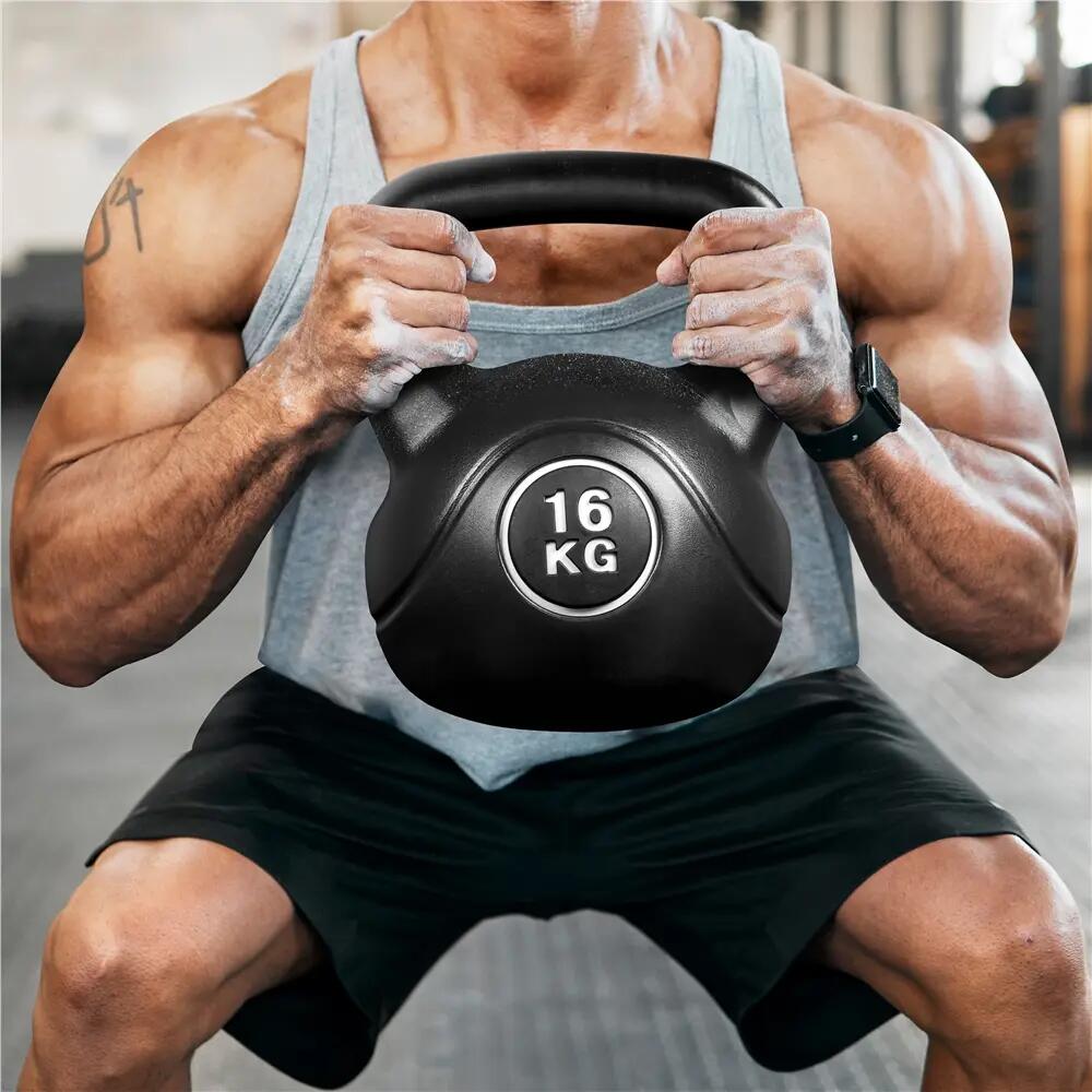 Kettlebell da 16 kg con struttura solida per fitness a casa e in palestra, nero 12/12