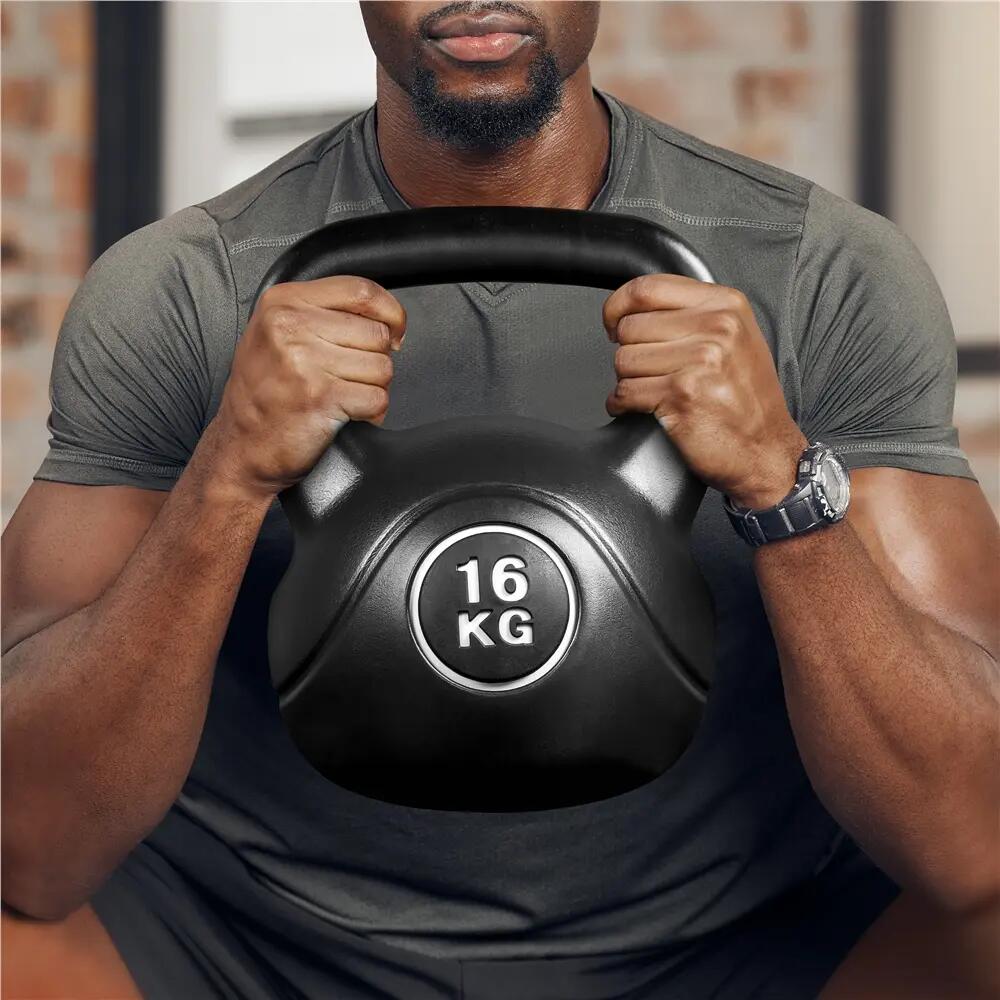 Kettlebell da 16 kg con struttura solida per fitness a casa e in palestra, nero 10/12