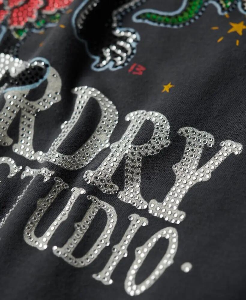 superdry T-shirt aderente Tattoo Rhinestone in cotone – CHARCOAL 6/6