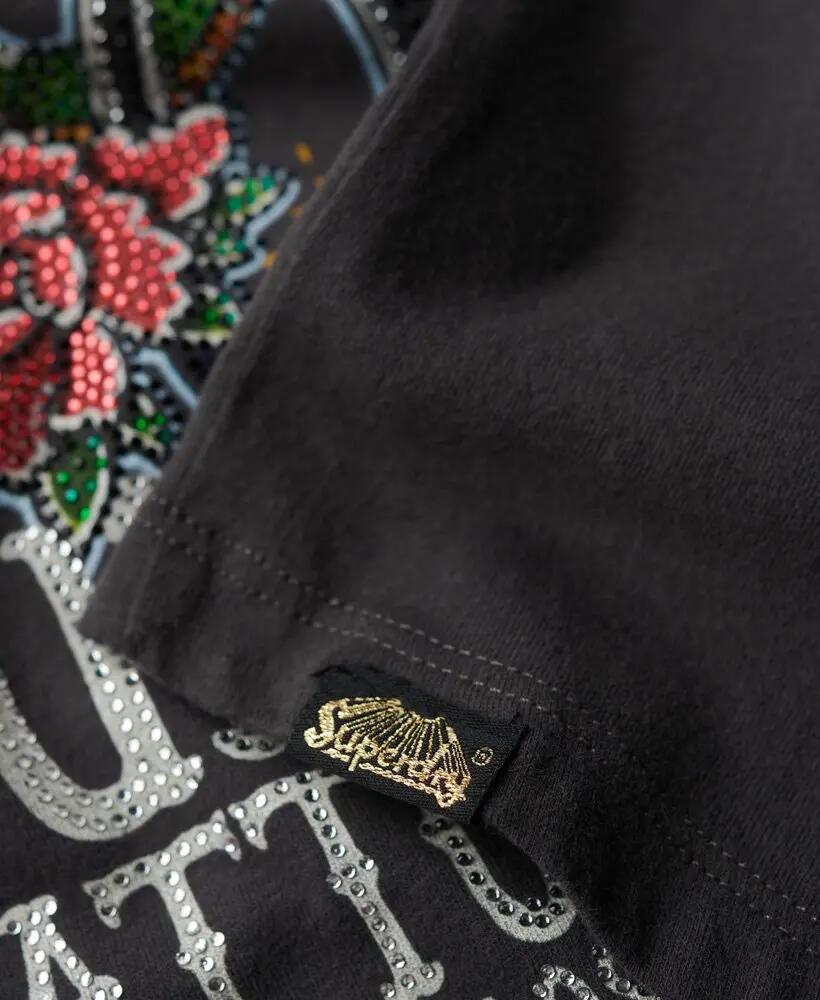 superdry T-shirt aderente Tattoo Rhinestone in cotone – CHARCOAL 5/6