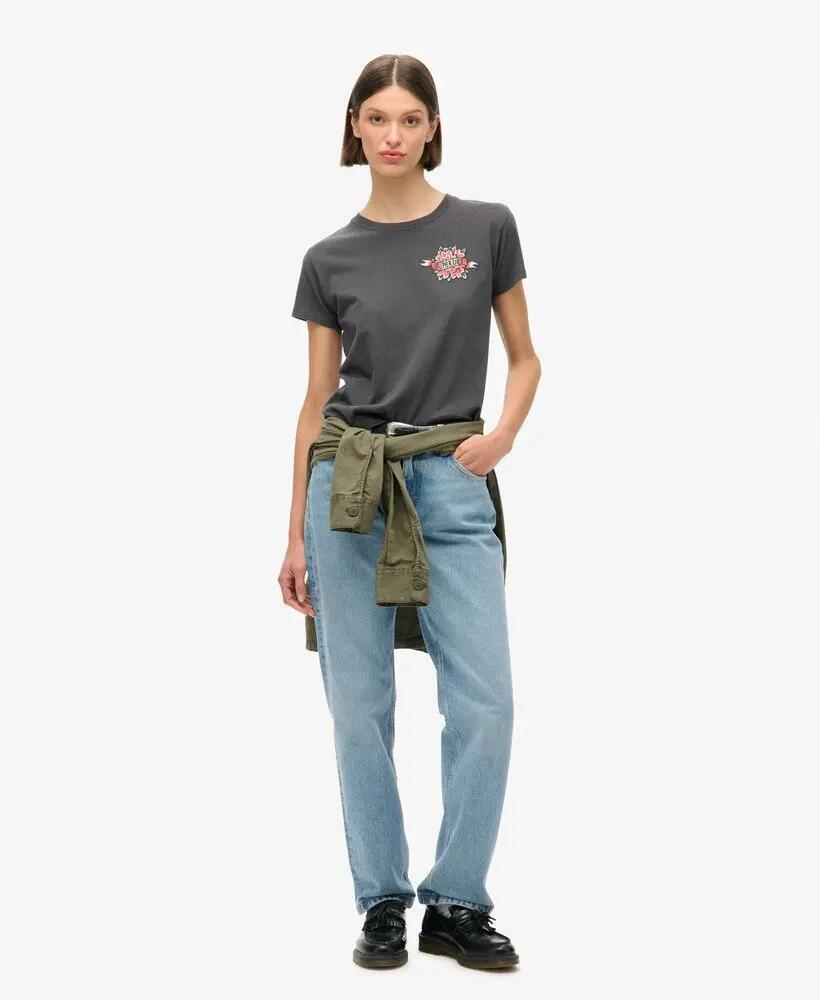 superdry T-shirt aderente Tattoo Rhinestone in cotone – CHARCOAL 3/6