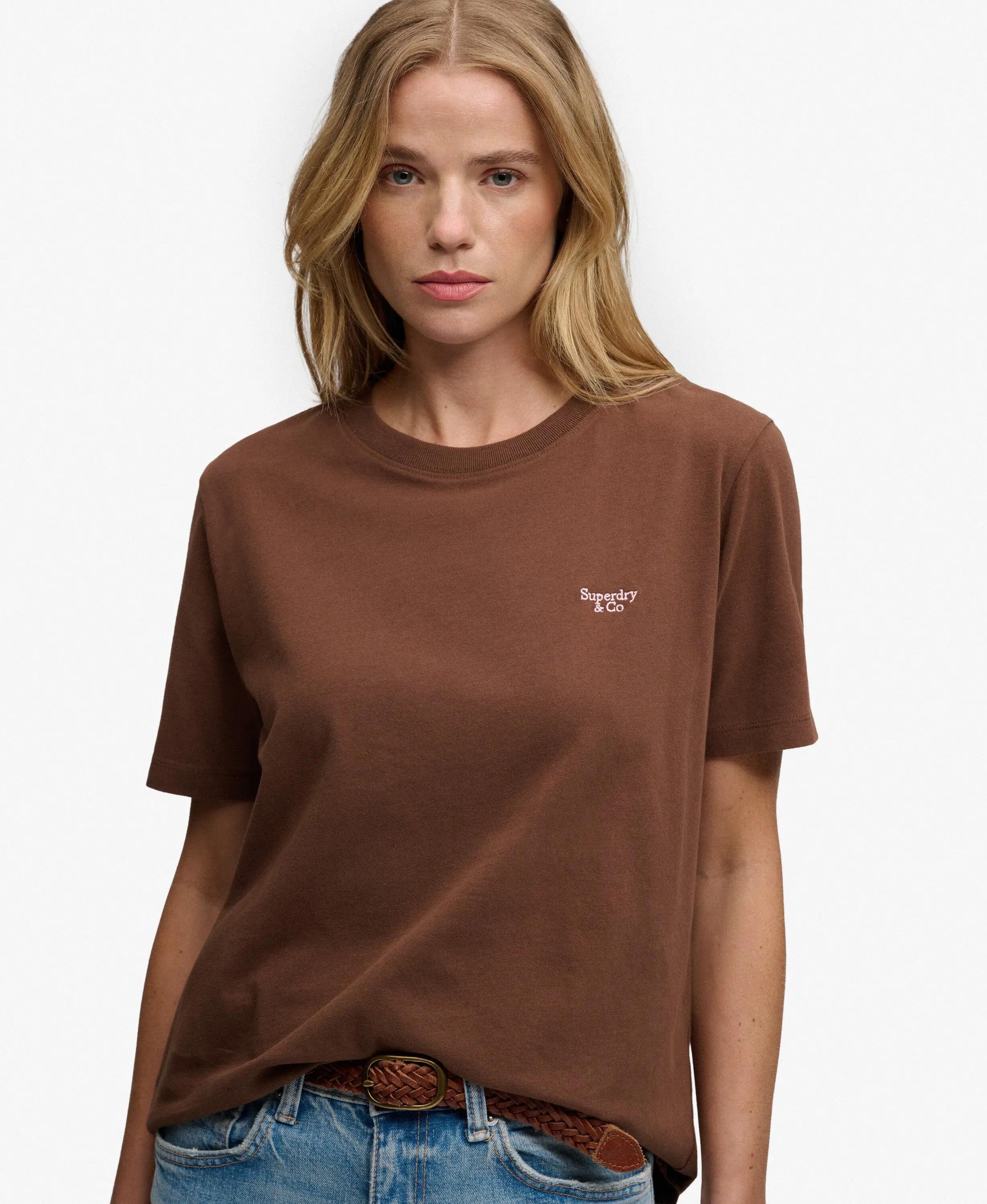 superdry T-shirt Signature ricamata in cotone biologico Chestnut Brown 4/6