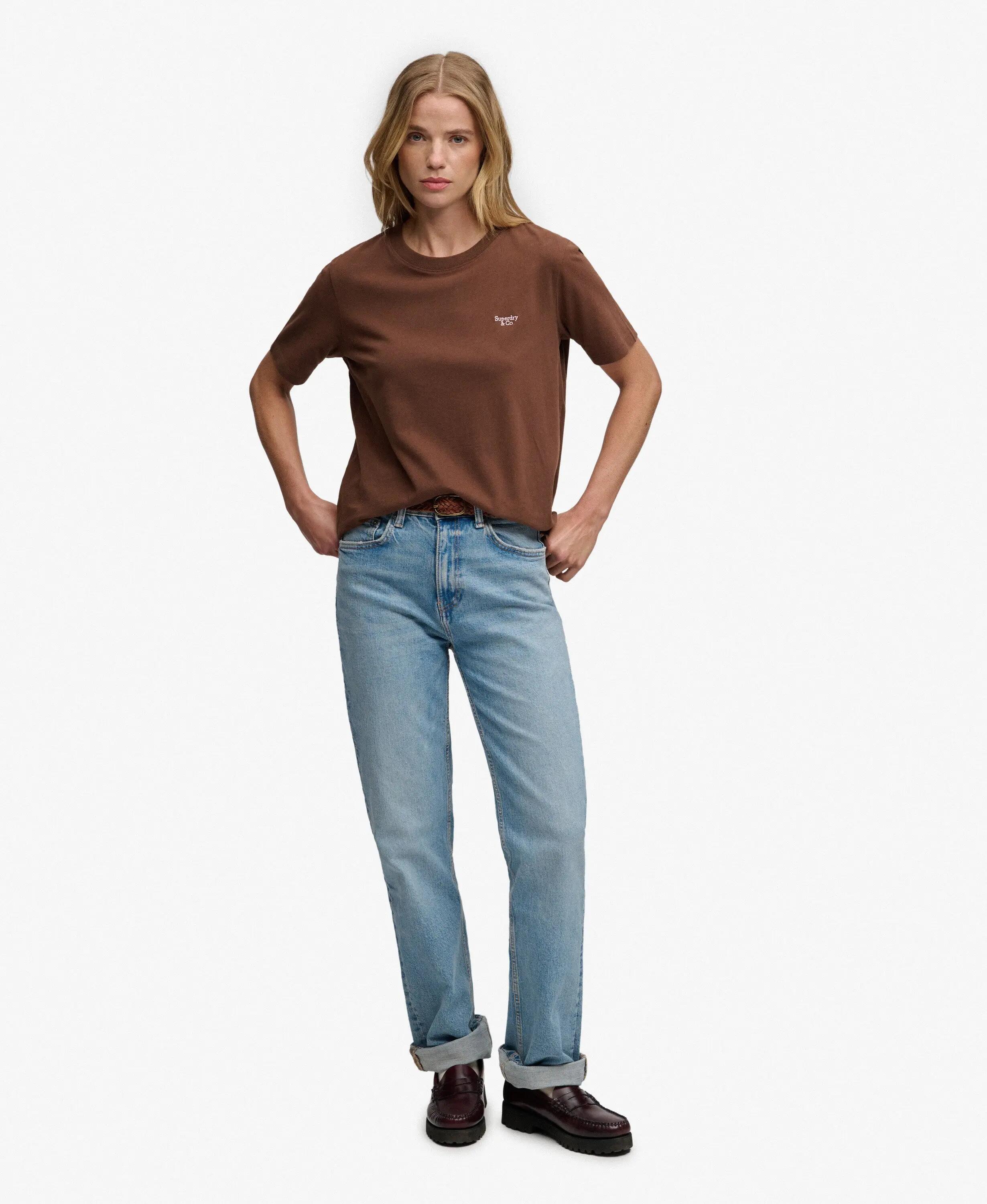 superdry T-shirt Signature ricamata in cotone biologico Chestnut Brown 3/6