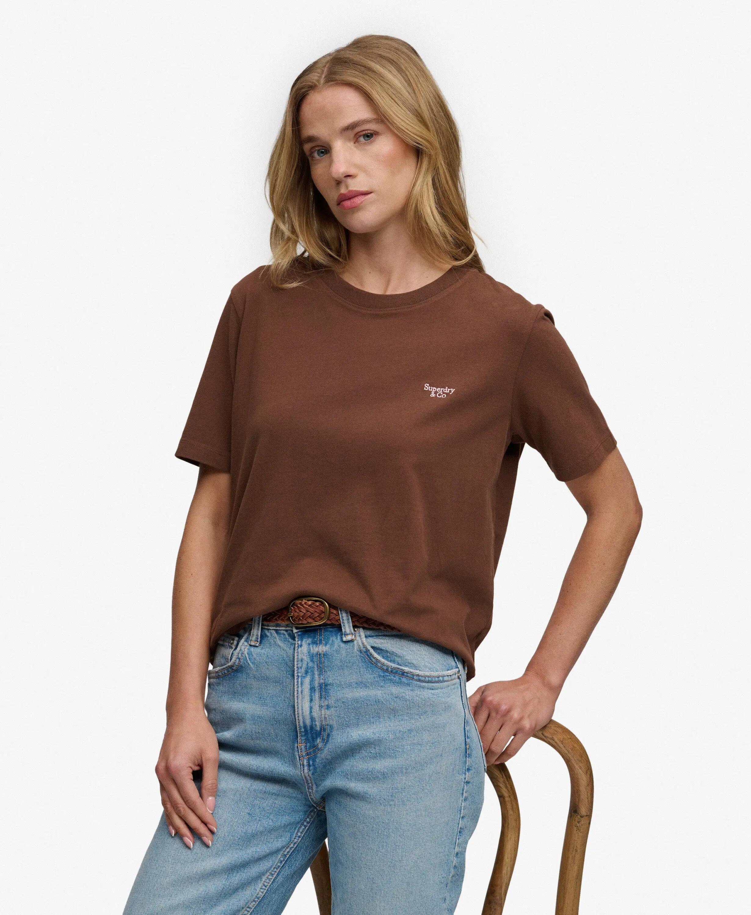 superdry T-shirt Signature ricamata in cotone biologico Chestnut Brown 2/6