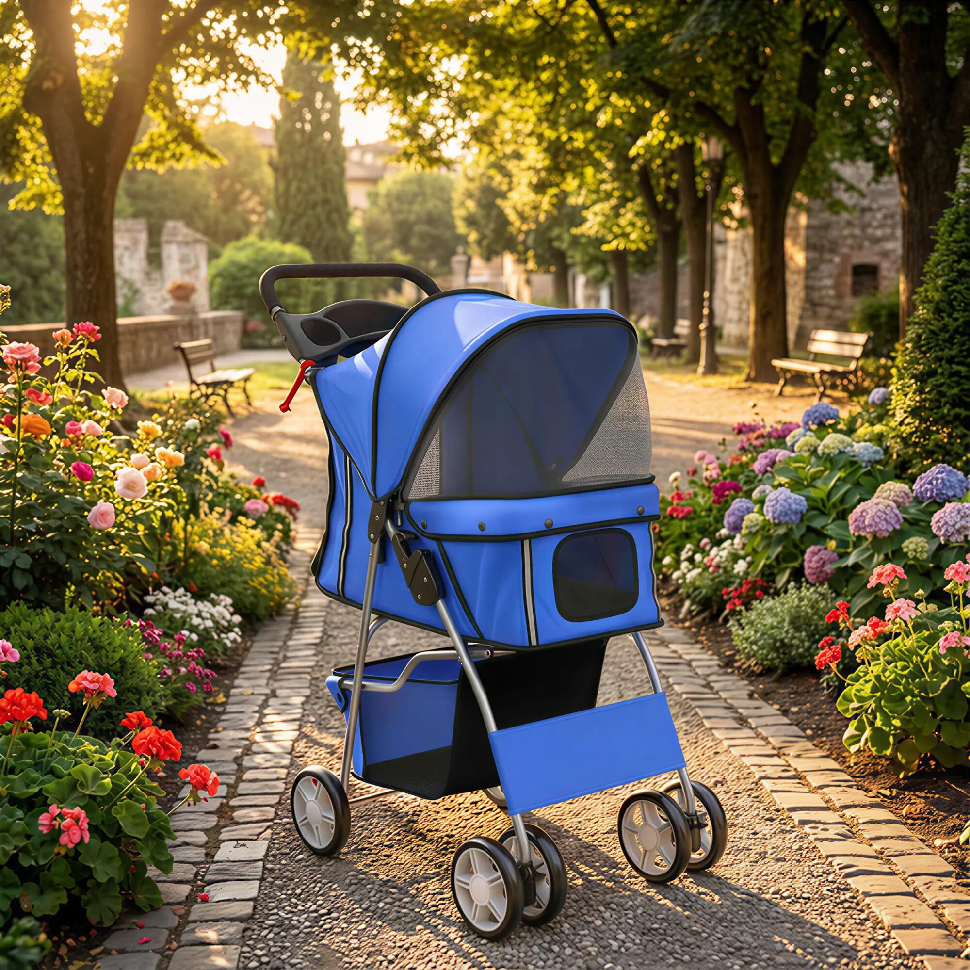 Carrinho para Cães PawHut Tecido Oxford, Aço Azul 77x44x102 cm 2/8
