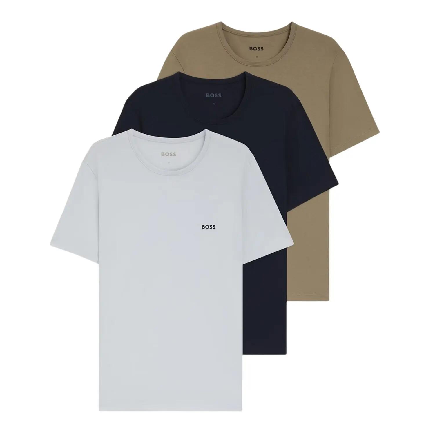 Boss Mens Embroidered Logo Crew Neck T-Shirt (Pack of 3)