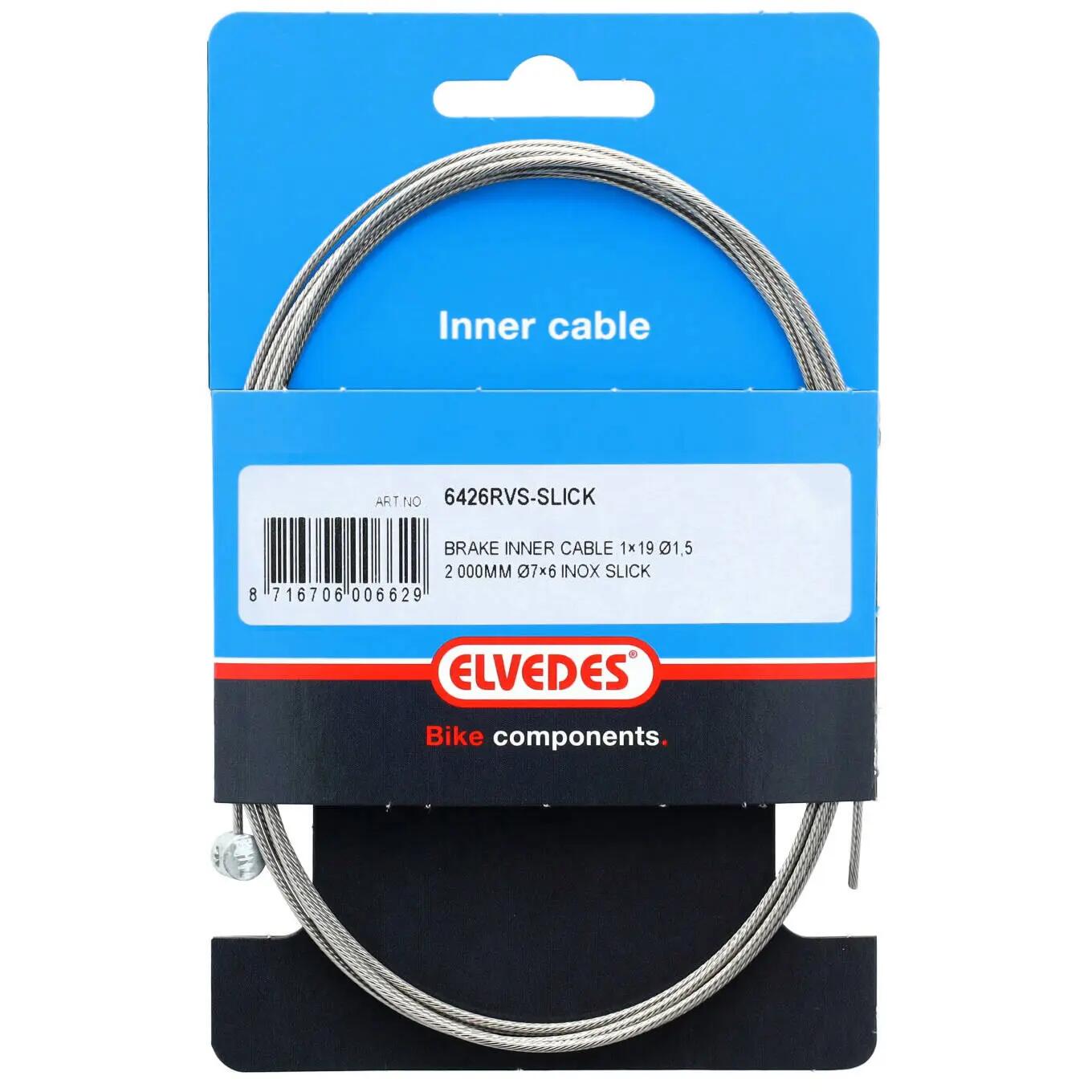 Elvedes Câble de frein 2000mm en acier inoxydable Slick Ø1,5mm T-Nipple 2/6