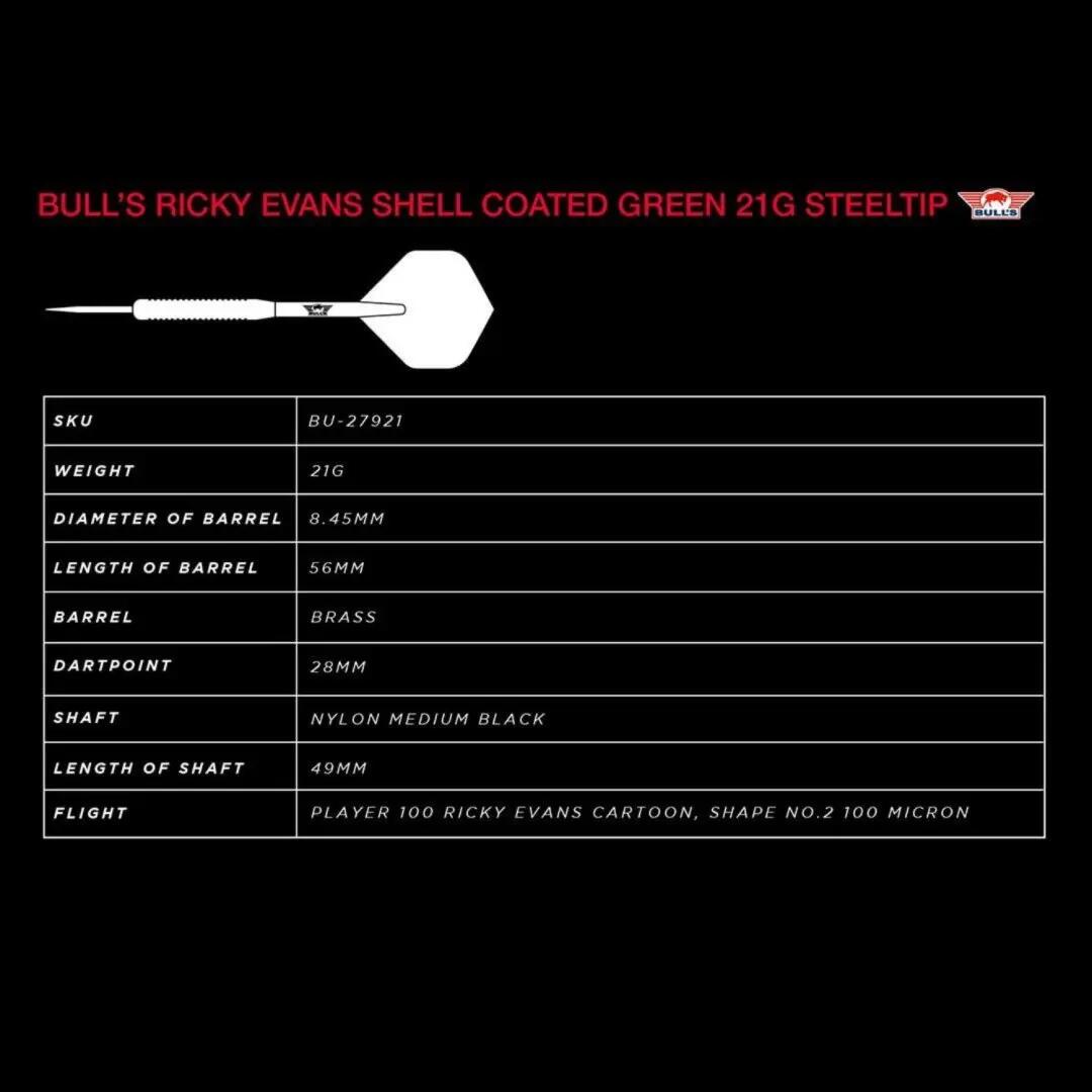 Bulls Ricky Evans Shell Coated Brass 21 Gramm Messing Dartpfeile 6/7