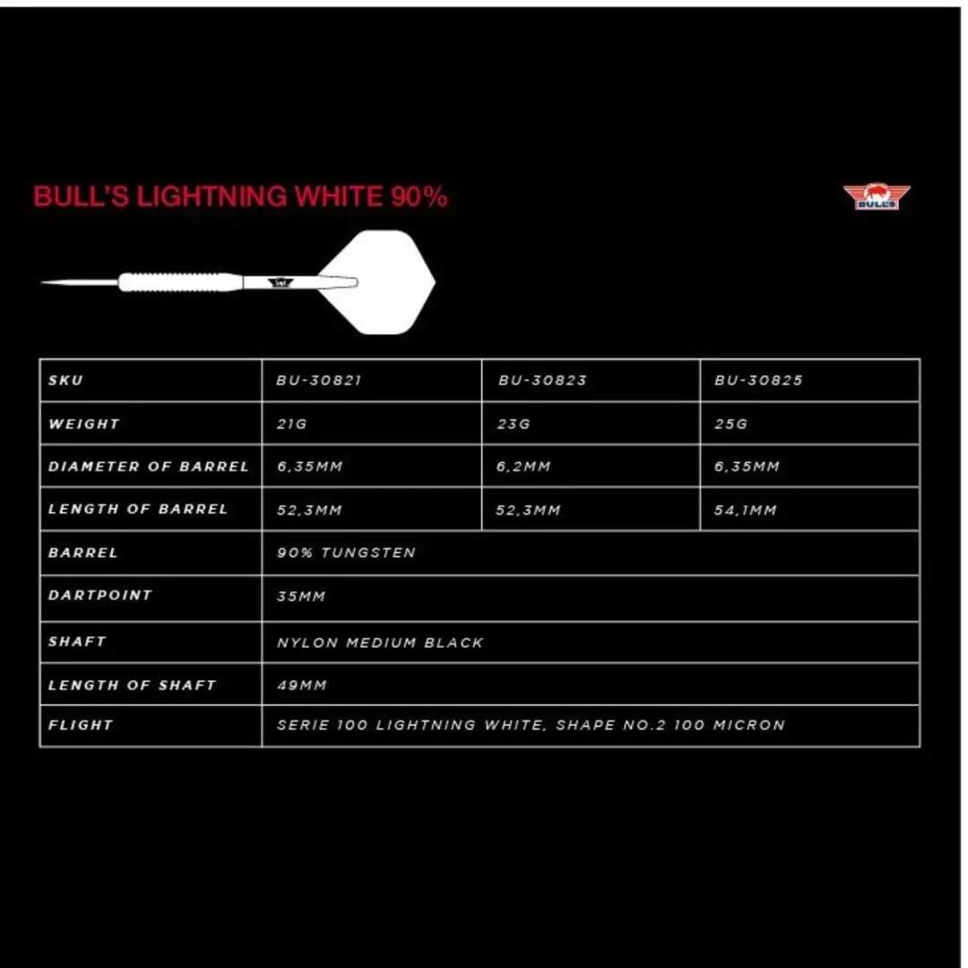 Bull's Lightning White 90% Steeldarts 21g 6/7