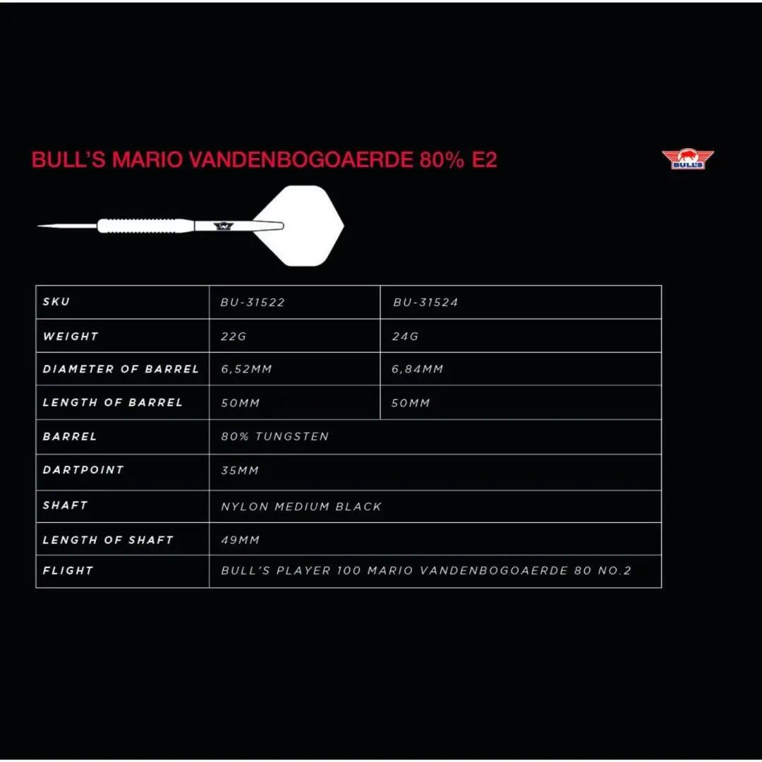 Bull's Mario Vandenbogaerde 80% E2 Steeldarts 22g 6/7