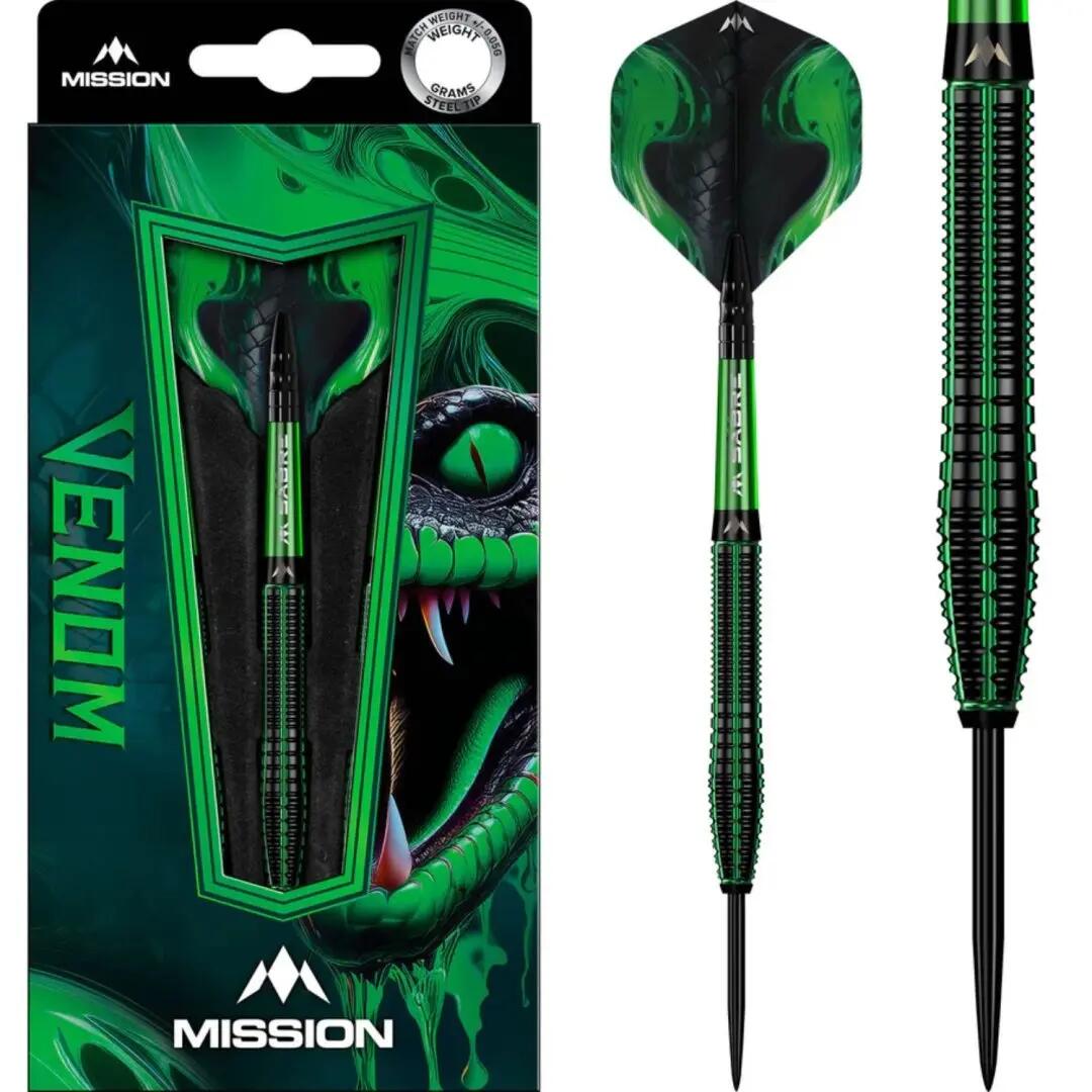 Mission Venom Steeldarts 90 % Wolfram–Schwarz / Grün Electro 23g 3/4