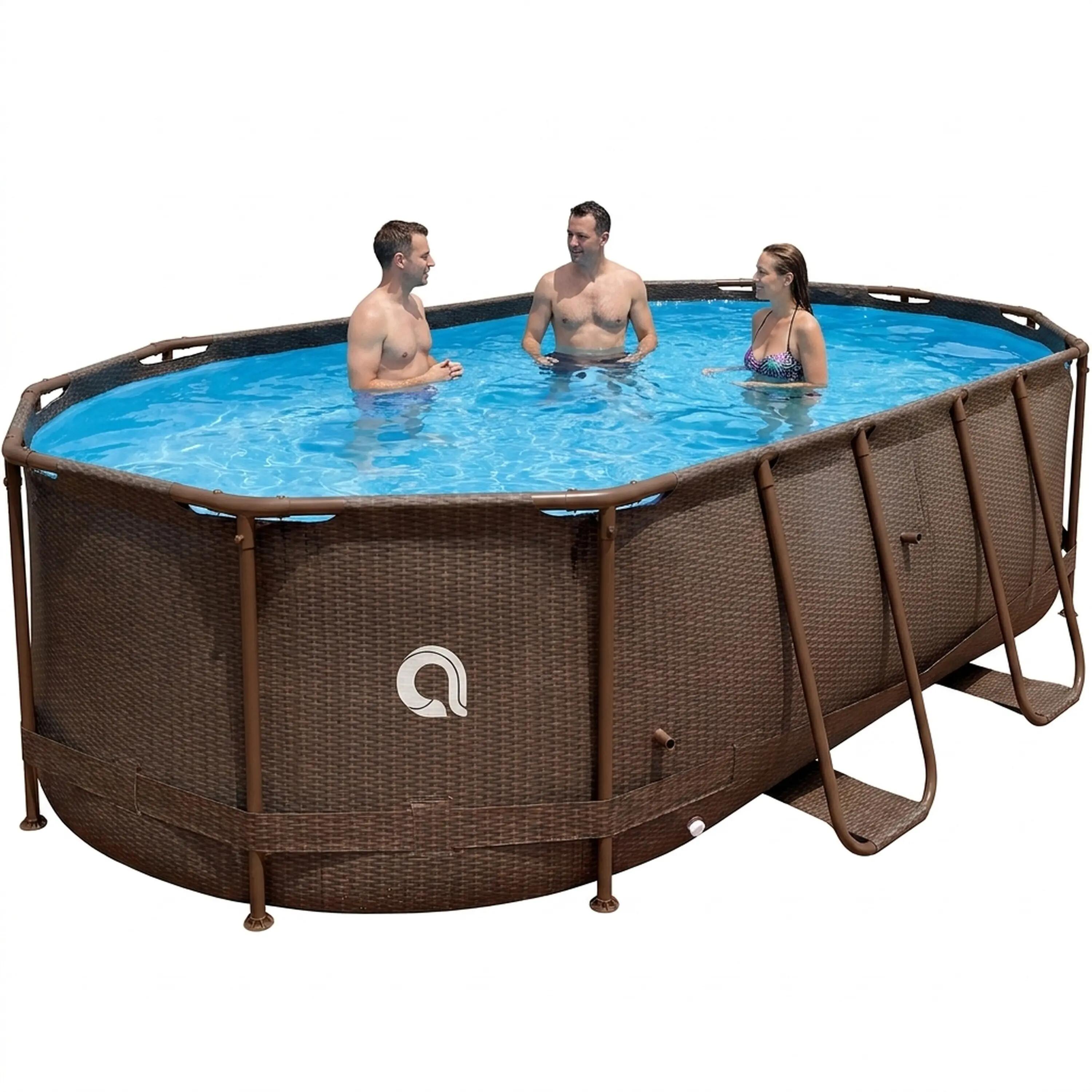 Frame Pool Komplettset 427x275x100 cm Rattanoptik mit Pumpe & Sicherheitsleiter 4/15