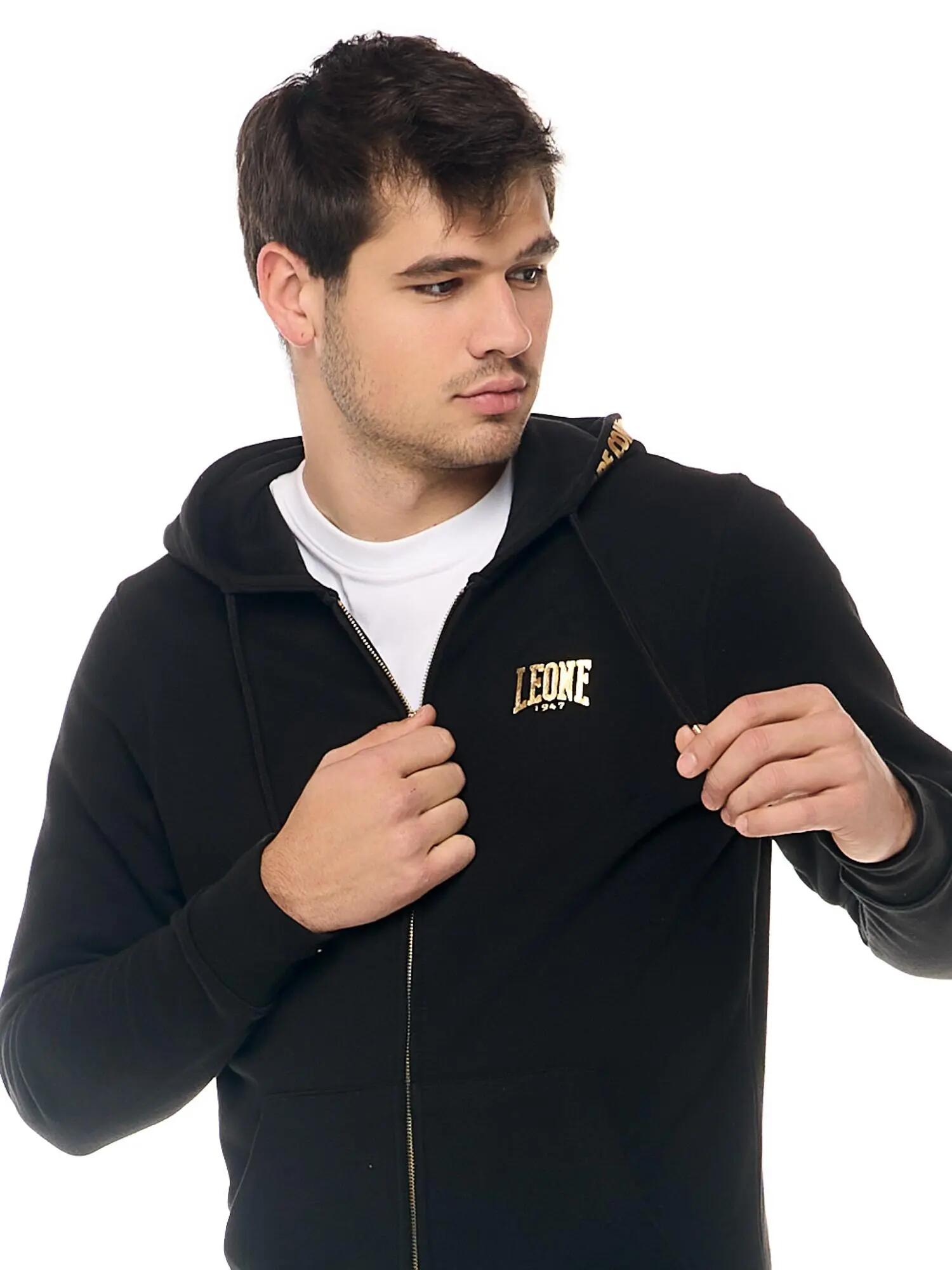 Felpa da uomo con cappuccio e zip non felpata Leone New Gold 5/6